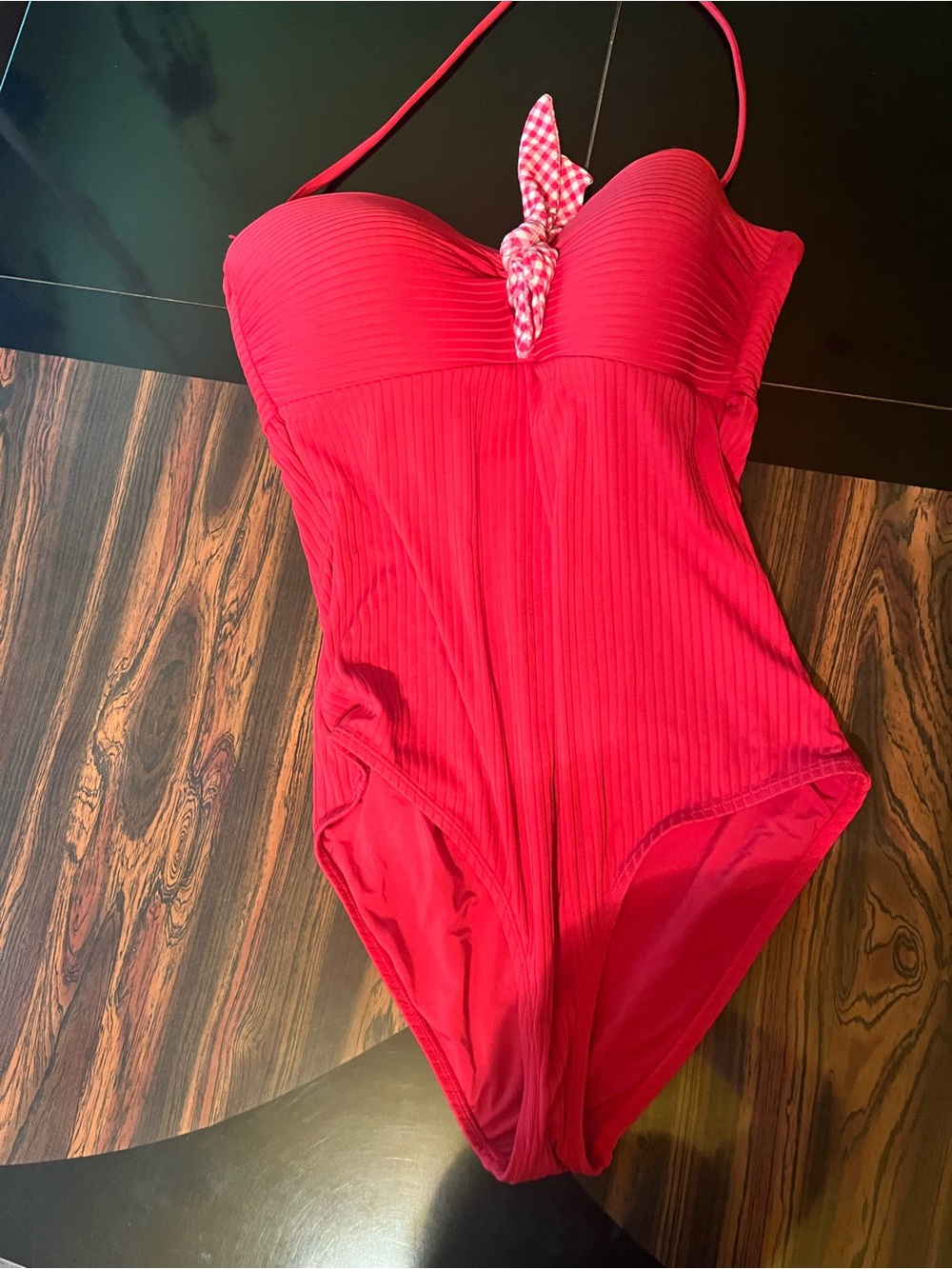 Matilda Jane Red Ribbed One-Piece Swimsuit with Gingham Tie
